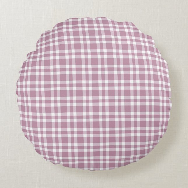 Purple White Plaid Pattern Round Cushion (Front)