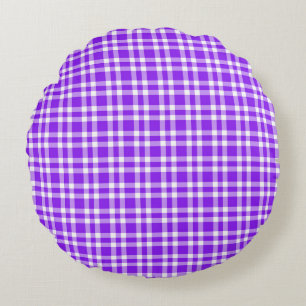 Purple White Plaid Pattern Round Cushion