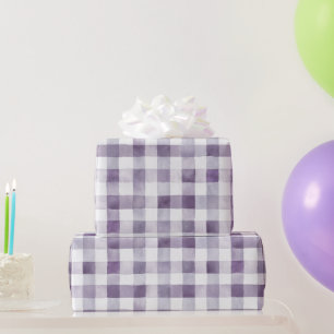 Purple White Plaid Stripes Birthday Wrapping Paper