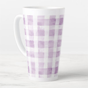 Purple White Plaid Stripes Latte Mug