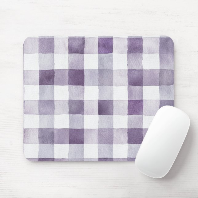 Purple White Plaid Stripes Mouse Pad (With Mouse)