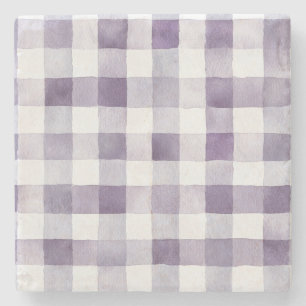 Purple White Plaid Stripes Stone Coaster