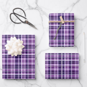 Purple & White Plaid Wrapping Paper Sheet