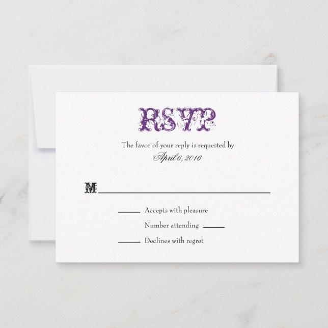 Purple White Plain Simple Wedding RSVP Cards (Front)