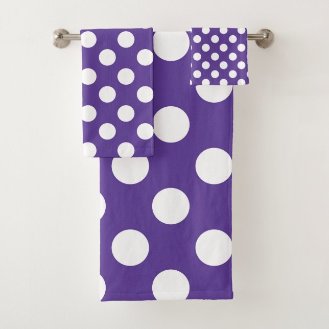 Purple & White Polka Dots Dot Bath Towel Set (Insitu)
