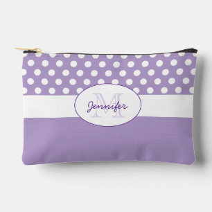 Purple White polka dots retro pattern Monogram Accessory Pouch