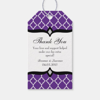 Purple White Quatrefoil Wedding Thank You Tags