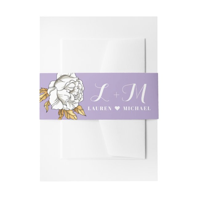 Purple White Rose Carnation Spring Floral Wedding Invitation Belly Band (Front Example)