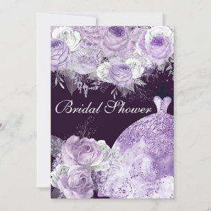 Purple & White Roses Elegant Bridal Shower Invite