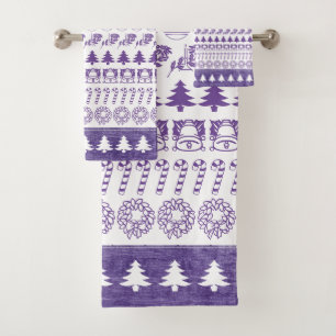 Purple/White Rows Christmas Iconic Pattern Bath Towel Set