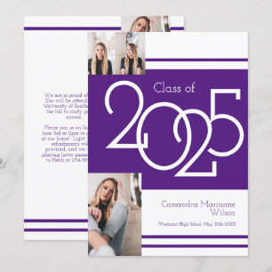 Purple White School Colours Graduation Announcemen Invitation