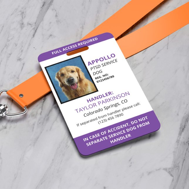 Purple White Service Dog Photo ID ID Badge (Creator Uploaded)
