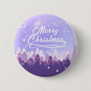 Purple White Snow Peaceful Forest Merry Christmas 6 Cm Round Badge