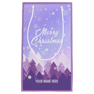 Purple White Snow Peaceful Forest Xmas New Year Small Gift Bag