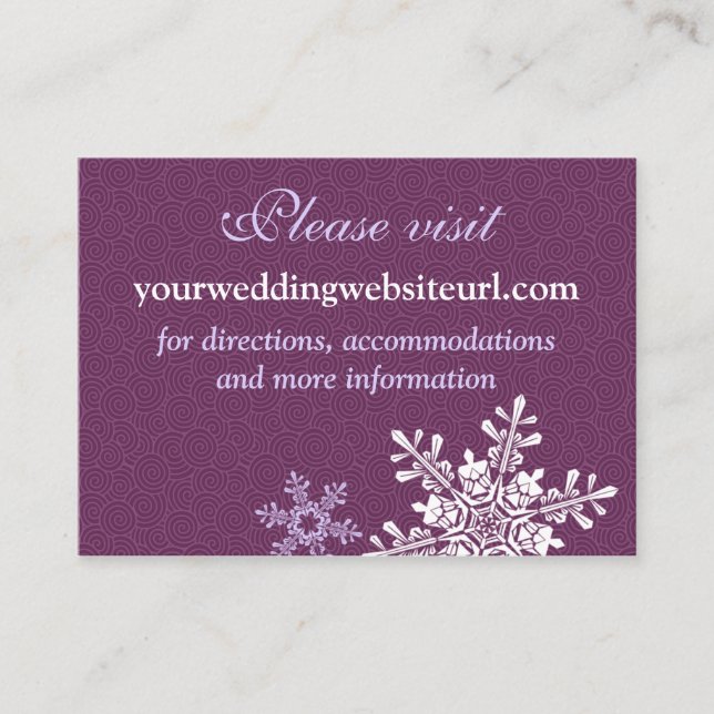 Purple White Snowflake Wedding Website Insert Card (Front)