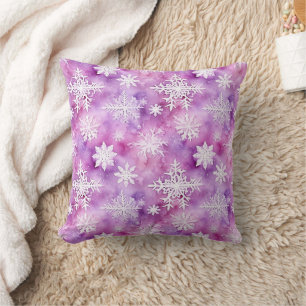 Purple White Snowflakes Christmas Cushion