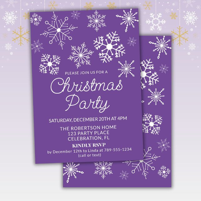 Purple White Snowflakes Christmas Party Invitation (Creator Uploaded)