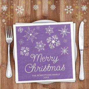 Purple White Snowflakes Christmas Party Napkin