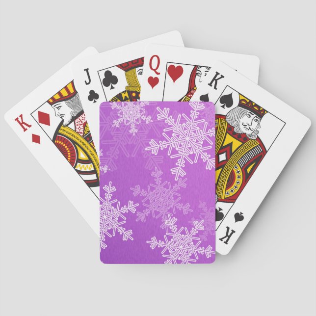 Purple White Snowflakes Minimalist Christmas Playing Cards (Back)