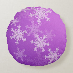 Purple White Snowflakes Minimalist Christmas Round Cushion
