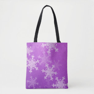 Purple White Snowflakes Minimalist Christmas Tote Bag