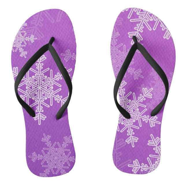 Purple White Snowllakes Minimalist Christmas Jandals (Footbed)