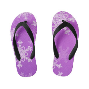 Purple White Snowllakes Minimalist Christmas Kid's Jandals
