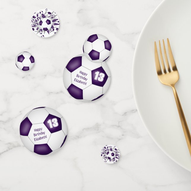 Purple white soccer ball blowout birthday party confetti (Group)