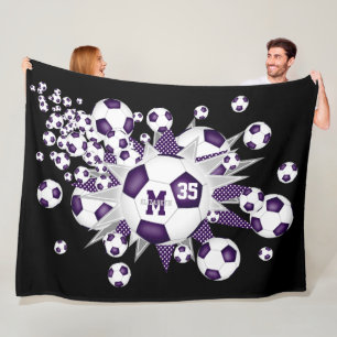 purple white soccer balls stars girls sports room fleece blanket