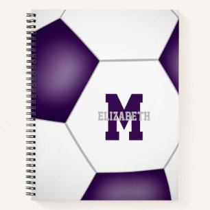 purple white soccer team colours monogrammed notebook