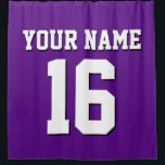 Purple White Sports Jersey Team Jersey Shower Curtain<br><div class="desc">Preppy Solid Colour Team Jersey / Sports Jersey / Football Jersey / Rugby Jersey with Custom Name Customise this with your own name or team name and a number. You can change the size, colour and placement of the text if you need to make changes, change the colour of or...</div>