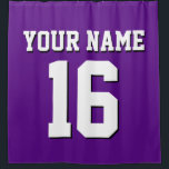 Purple White Sports Jersey Team Jersey Shower Curtain<br><div class="desc">Preppy Solid Colour Team Jersey / Sports Jersey / Football Jersey / Rugby Jersey with Custom Name Customise this with your own name or team name and a number. You can change the size, colour and placement of the text if you need to make changes, change the colour of or...</div>