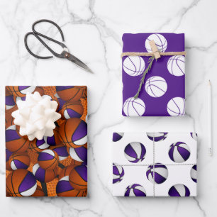 purple white sports team colours basketball gifts wrapping paper sheet