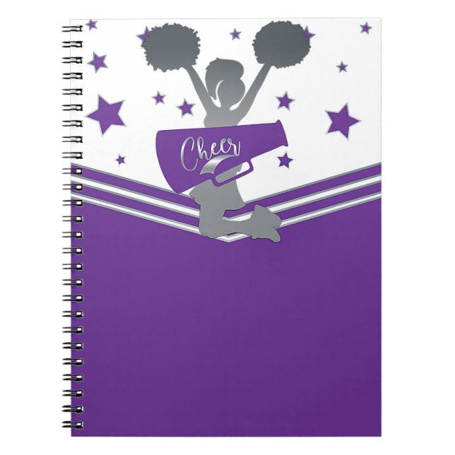 Purple & White Stars Cheer Cheer-leading Notebook (Front)