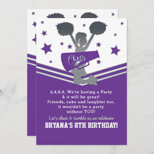 Purple & White Stars Cheer Cheer-leading Party Invitation