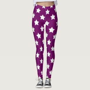 Purple White Stars Pattern Decorative Leggings