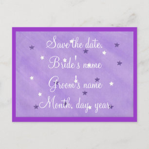 Purple & White Stars Save the date Postcards