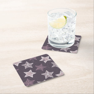 Purple White Stars Starry Sky Space Astronome Square Paper Coaster