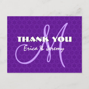 Purple White Stars Wedding Thank You Monogram N806 Postcard