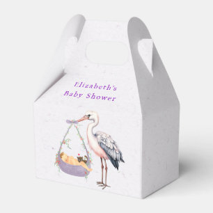 Purple White Stork Baby Shower  Favour Box