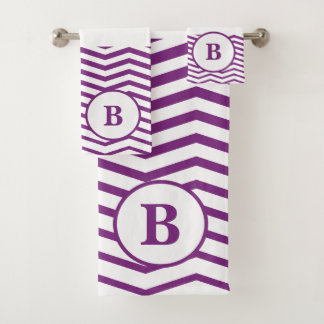 Purple & White Stripe Pattern Bath Towel Set