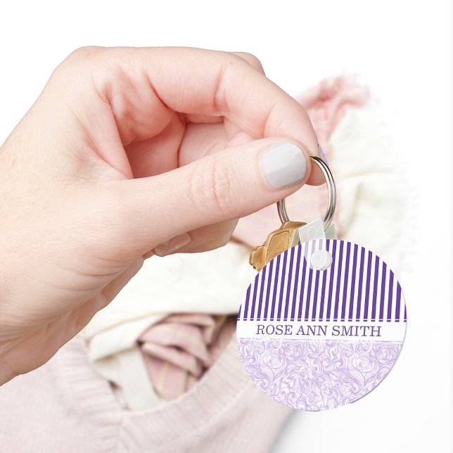 Purple-White Stripe•Swirly Wave Pattern•Custom Key Ring (Creator Uploaded)