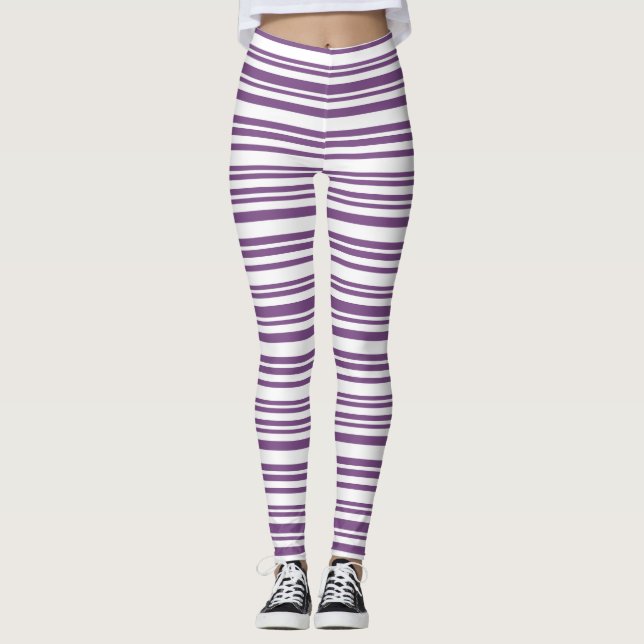 Purple, White Striped Leggings (Front)