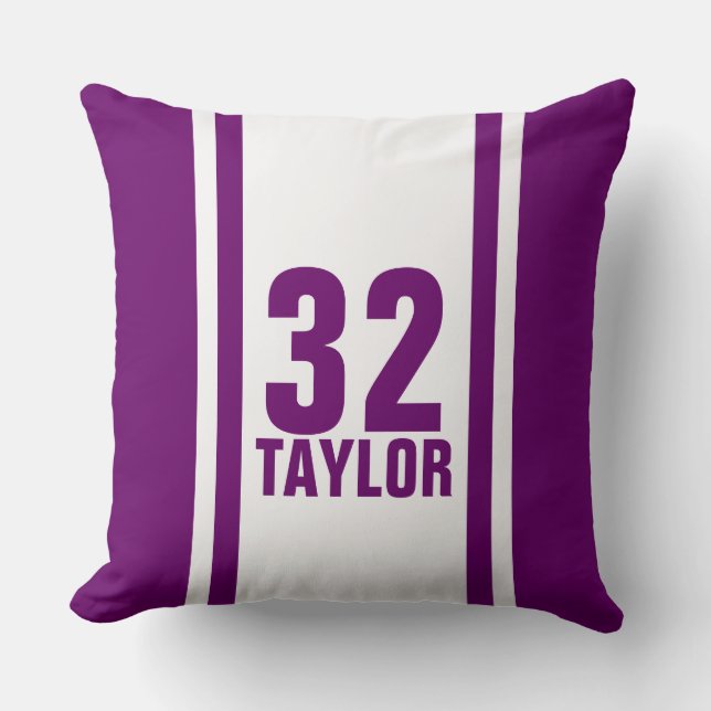 Purple & White Striped Sports Jersey Throw Pillow (Front)