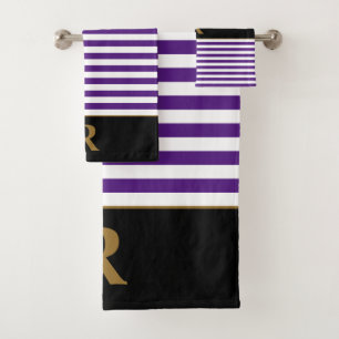 Purple/White Stripes Bath Towel Set