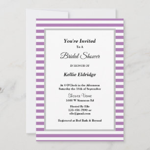 Purple/White Stripes Framed Bridal Shower Invitation