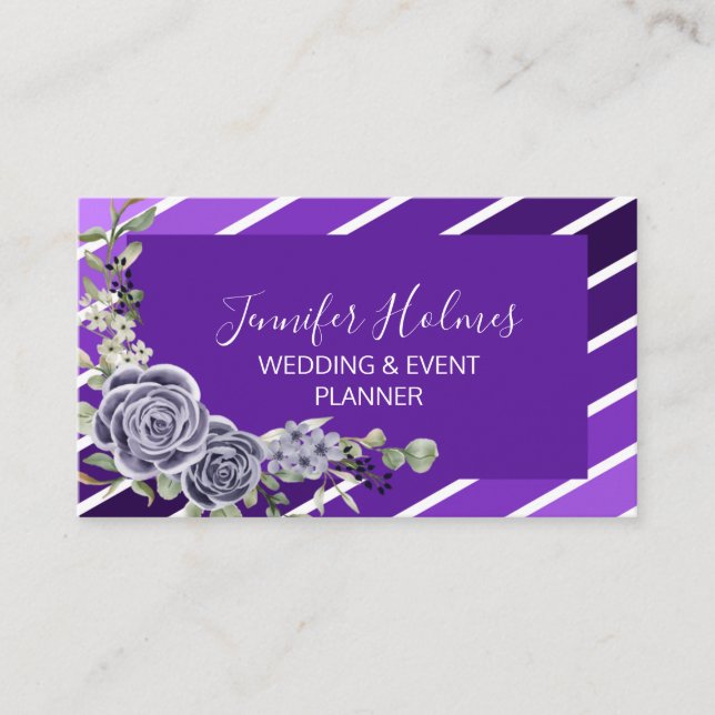 Purple White Stripes Indigo Rose Business Card (Front)