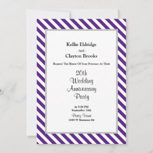 Purple/White Stripes Wedding Anniversary Party Invitation
