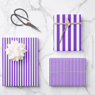 Purple & White Stripes Wrapping Paper Sheet