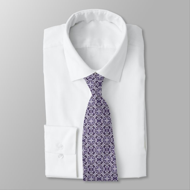 Purple & White Swirl Pattern Tie (Tied)